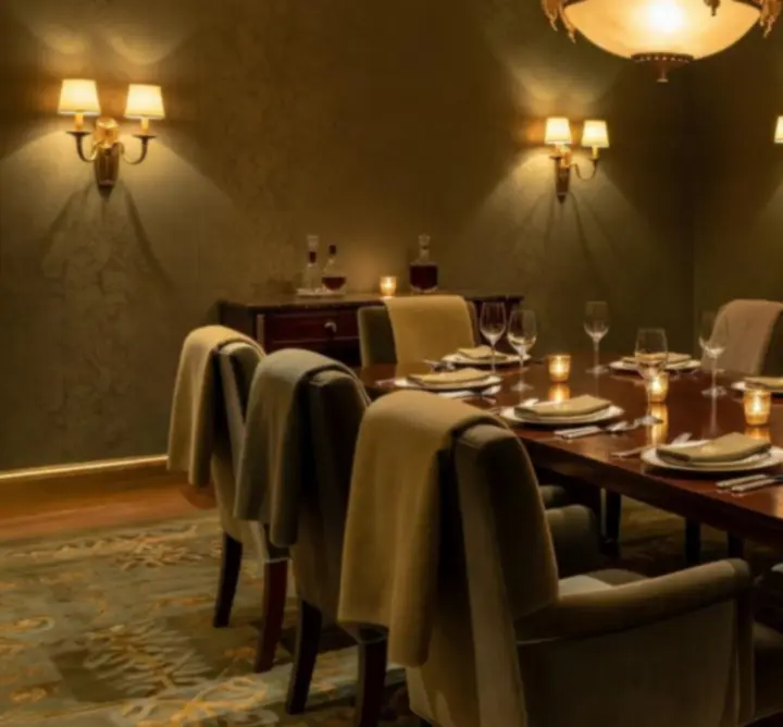 Prywatna sala w eleganckiej restauracji przygotowana na kameralne przyjęcie