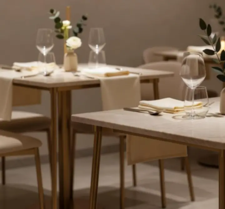 Kameralne, eleganckie stoły restauracyjne przygotowane na spokojny wieczór